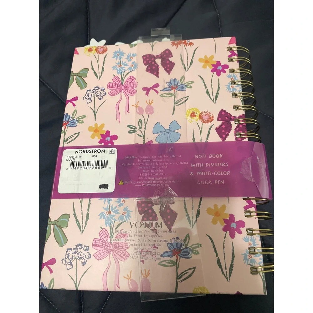 Votum Floral Bow Spiral‎ Notebook with Dividers and Multi-Color Click Pen Pink
